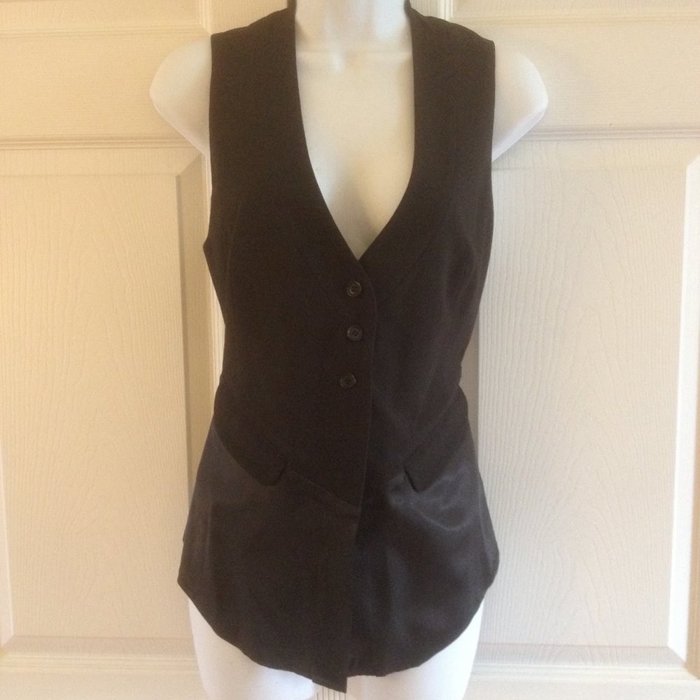 BCBG MaxAzria Black Wool 3-Button Vest Top, S